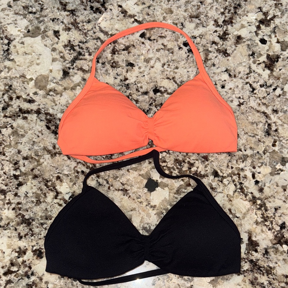 aerie Halter Bikini Tops in Coral and Black